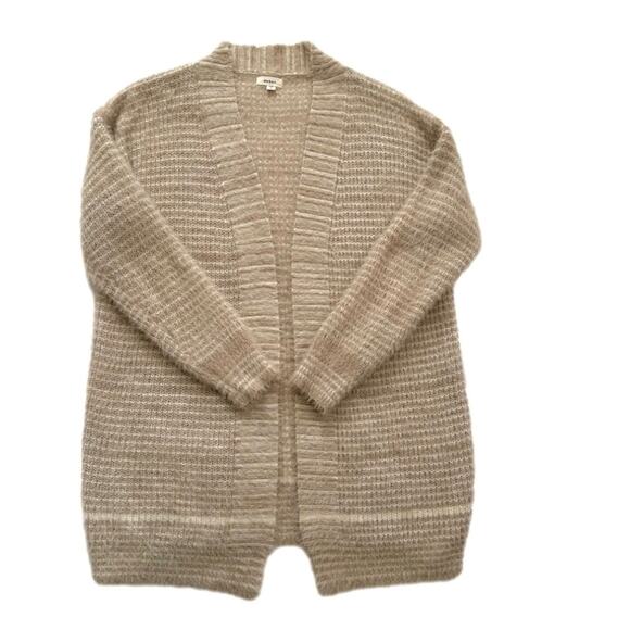 Debut Cardigan Taupe Cream Stripe Open Front Eyelash Soft Cardigan Sweater Small - Picture 8 of 12